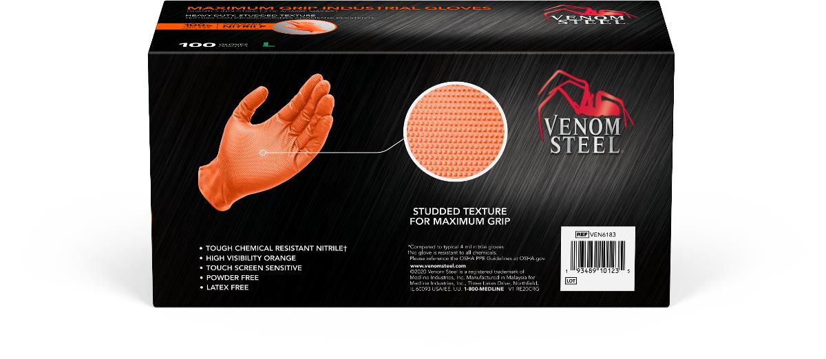Venom Steel Disposable Two-Layer Nitrile Gloves - Heavy-Duty Powder-Free with Full Texture Grip - Box of 100