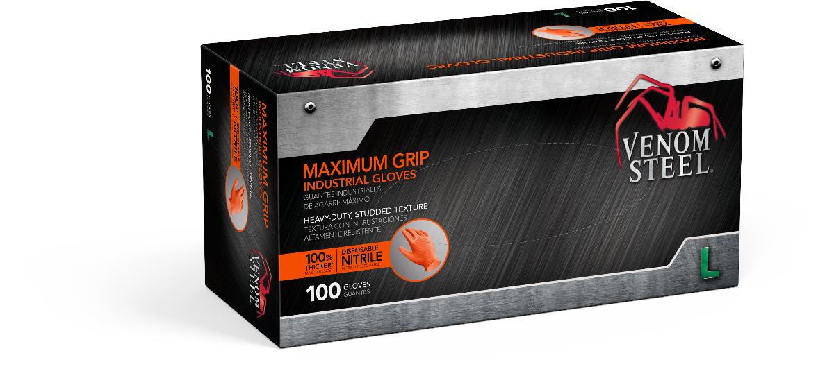 Venom Steel Disposable Two-Layer Nitrile Gloves - Heavy-Duty Powder-Free with Full Texture Grip - Box of 100