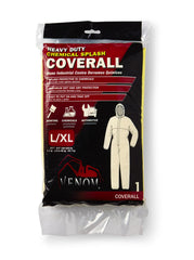 Medline Venom Steel Chemical Splash Industrial Coverall - Disposable SMS Protective Suit with Hood, Large-XL, Case of 24