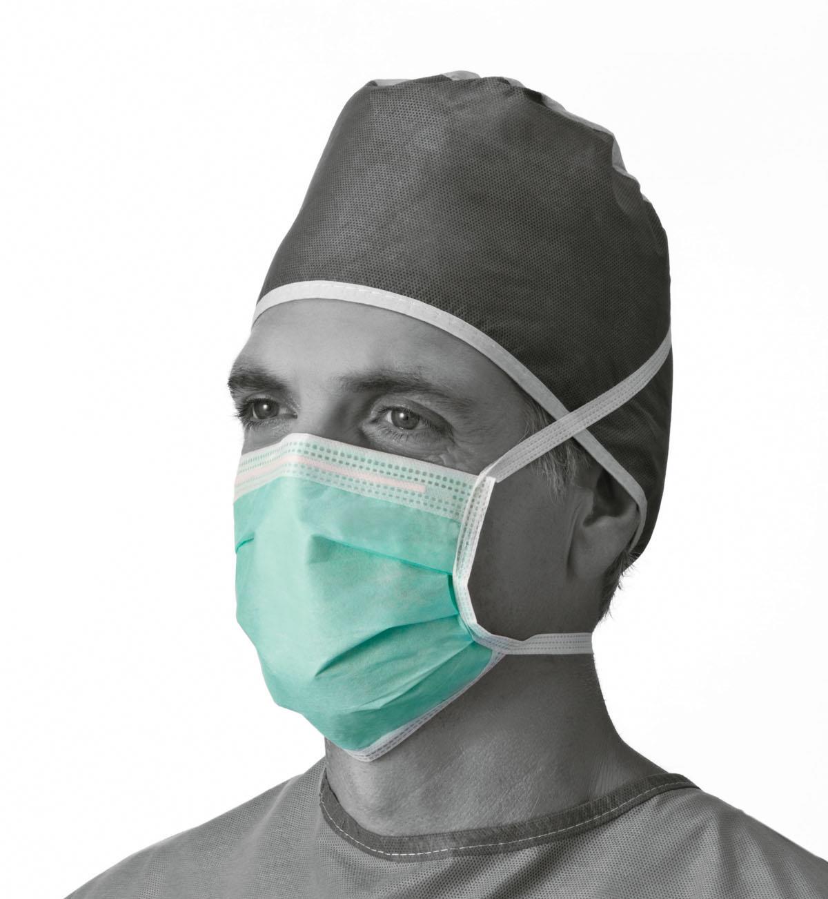 Medline ASTM Level 1 Surgical Face Mask with Foam Anti-Fog Strip and Ties - Blue, 3-Ply Pleated Disposable Medical Masks