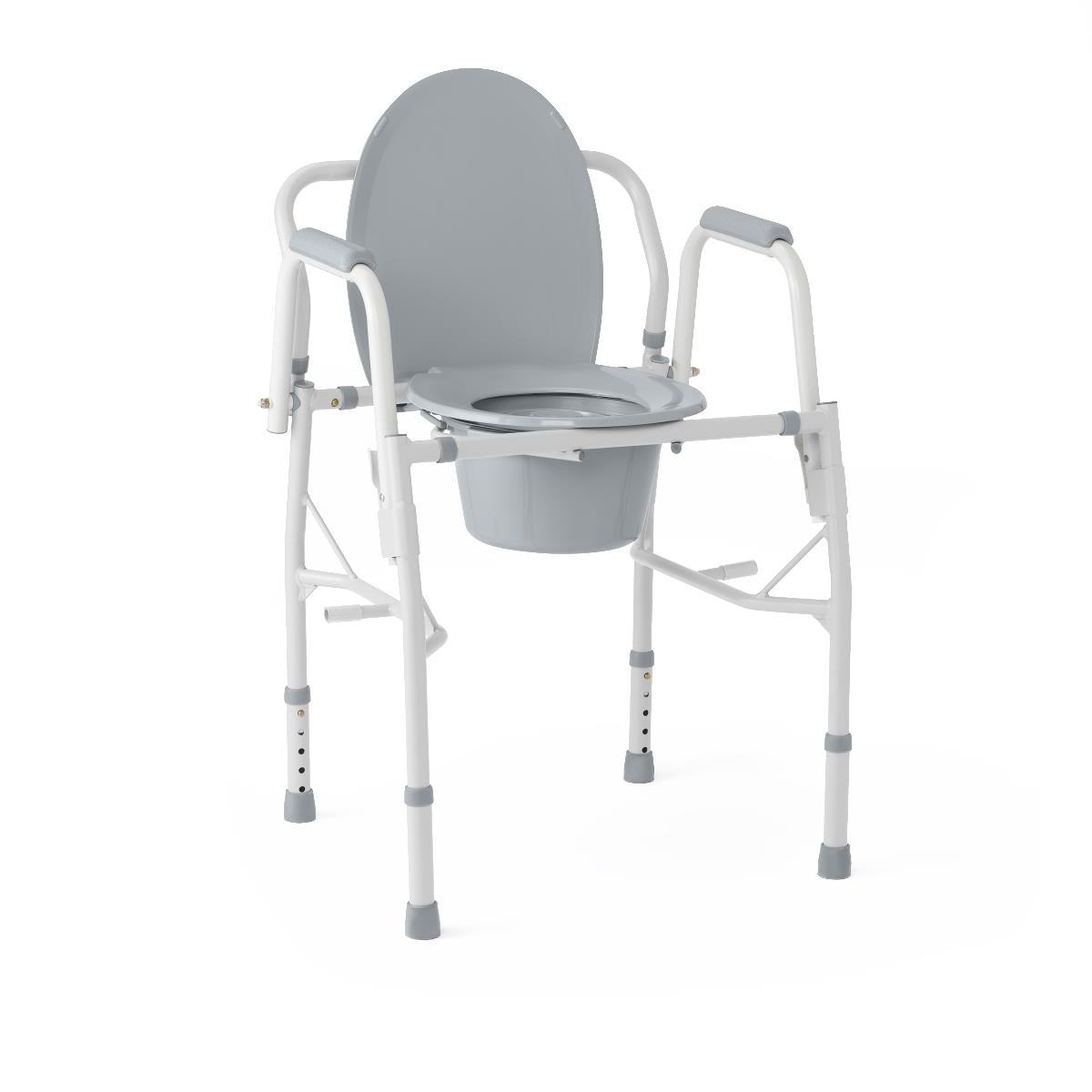 Medline Steel Padded Drop Arm Commode - 350 lb Capacity, Adjustable Height 18-22 Inches