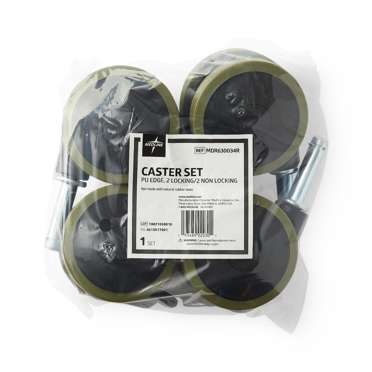 Medline Rubber Edge Caster Set for Homecare Beds - 4-Piece Set