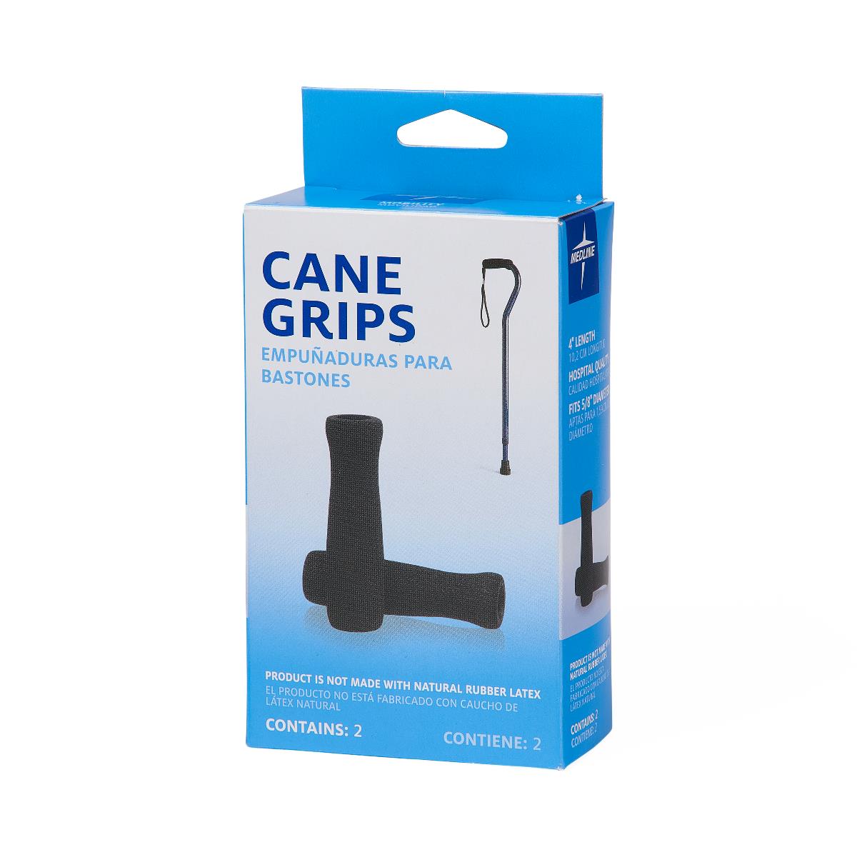 Medline Replacement Cane Grips for Offset Handle Canes - Black, 4 Inch - Case of 12