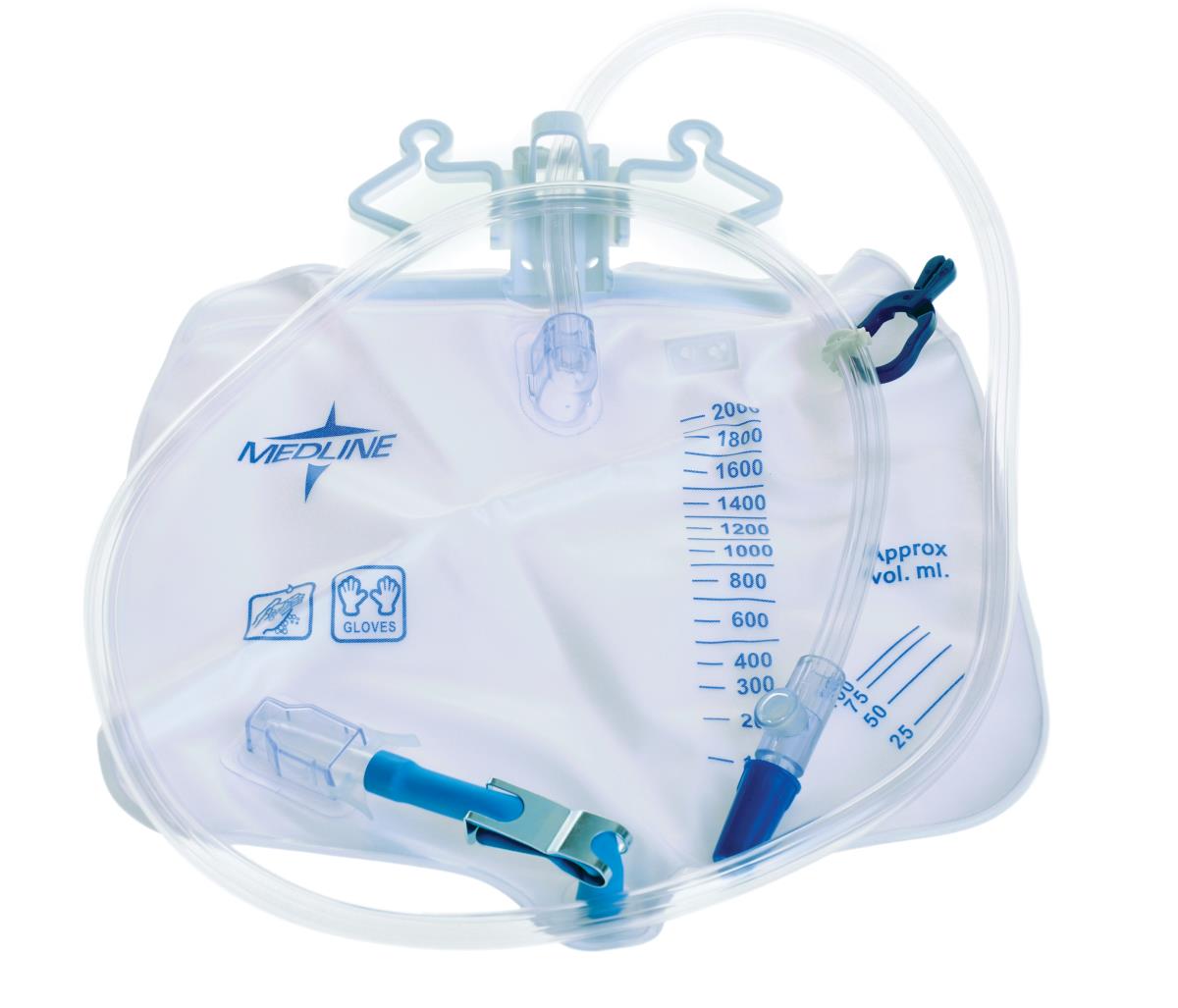Medline Urinary Drain Bag 2000mL with Antireflux Tower and Metal Clamp | DYND15203