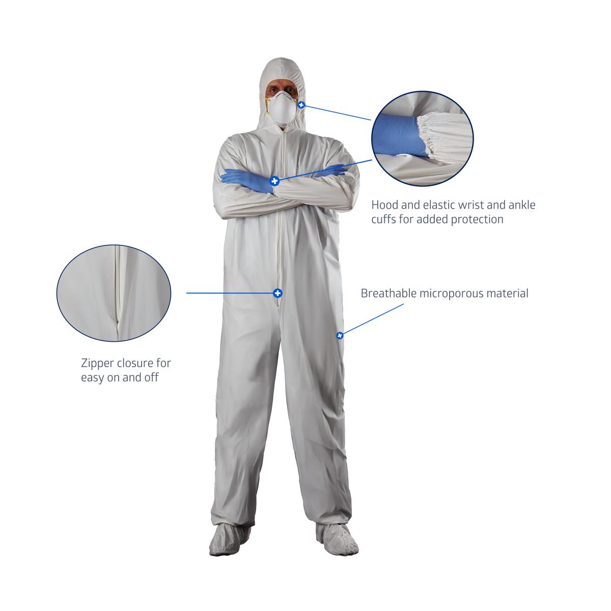 Medline Heavy-Duty Disposable Coveralls with Hood - Microporous Breathable Protection