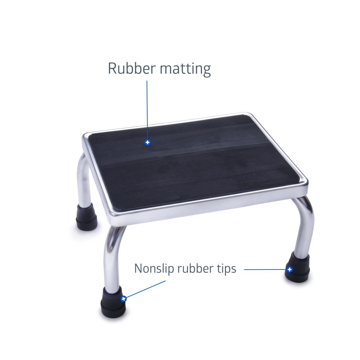 Medline Chrome Footstool with Rubber Mat - 350 lb Capacity Medical Step Stool