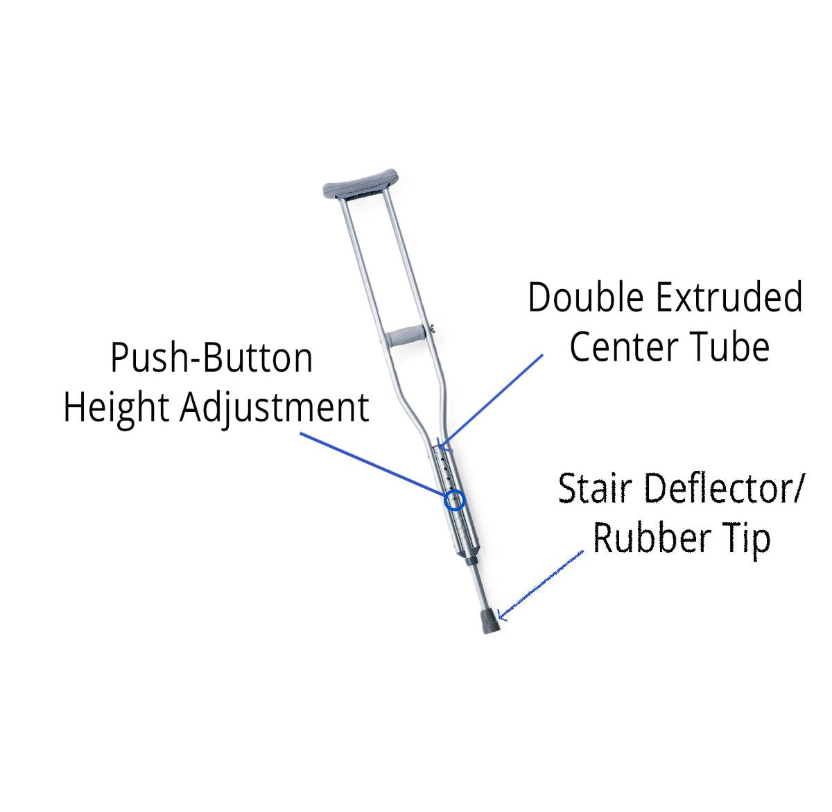 Economy Aluminum Pediatric Crutches - Lightweight Adjustable Support for Children 4'0" to 4'6" | 300 lbs Capacity