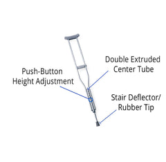 Economy Aluminum Pediatric Crutches - Lightweight Adjustable Support for Children 4'0" to 4'6" | 300 lbs Capacity