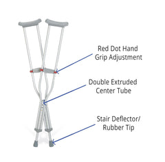 Guardian Red Dot Push-Button Auxiliary Crutches - Adjustable Aluminum Walking Aid for Youth to Tall Adults