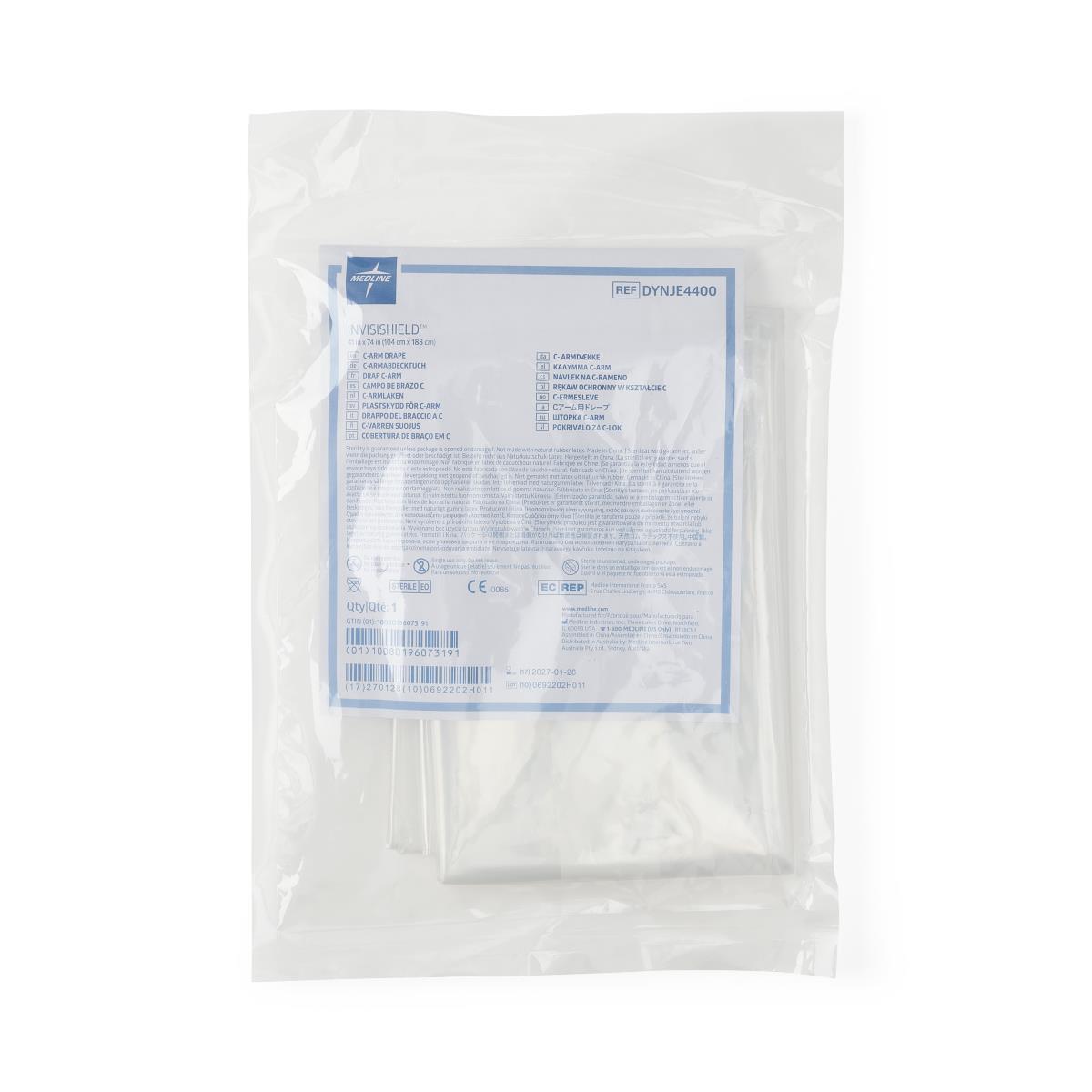 Medline Full-Size C-Arm Surgical Drape - Disposable Clear Poly Film with Adhesive Straps - Case of 20 (41" x 74")