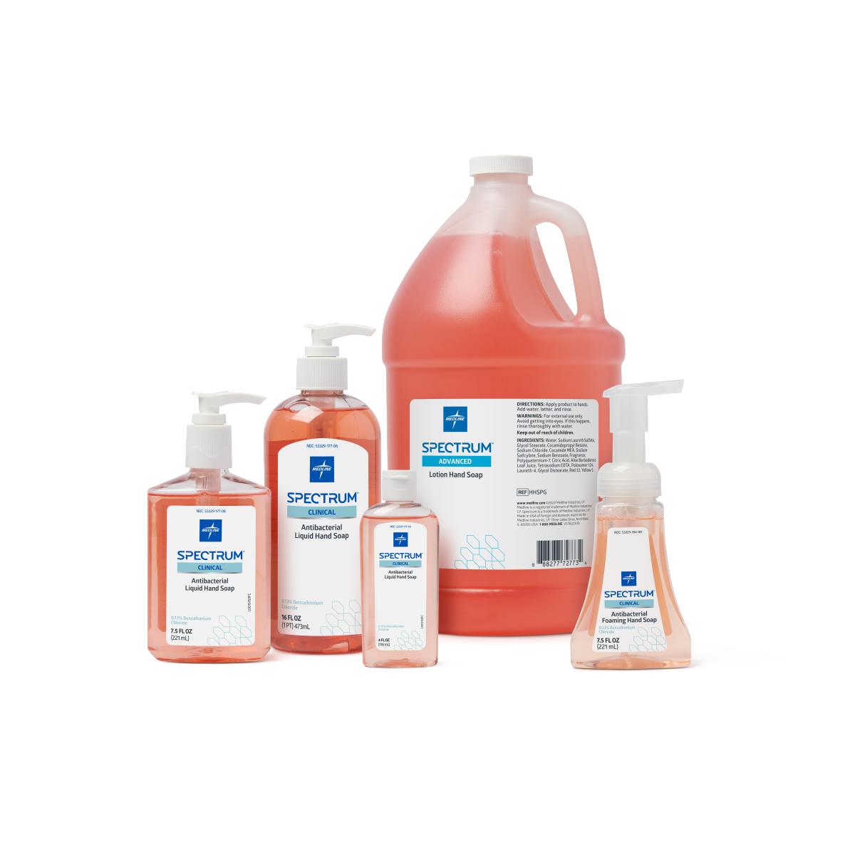 Spectrum Clinical Antibacterial Liquid Hand Soap - BZK Formula with Moisturizers (Multiple Sizes)