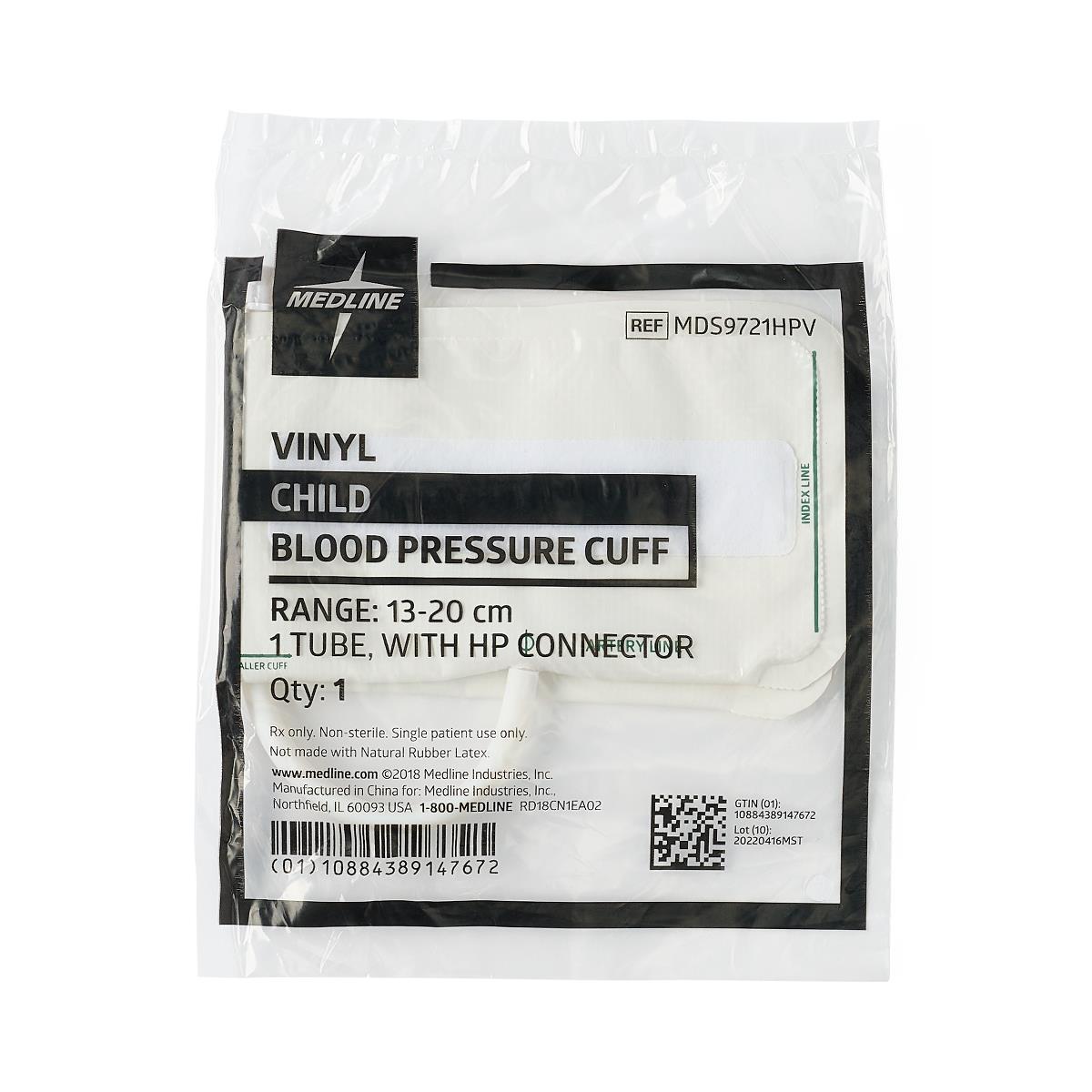 Disposable Vinyl Blood Pressure Cuff Child Size - Single-Patient Use with Bayonet Connector - Box of 5