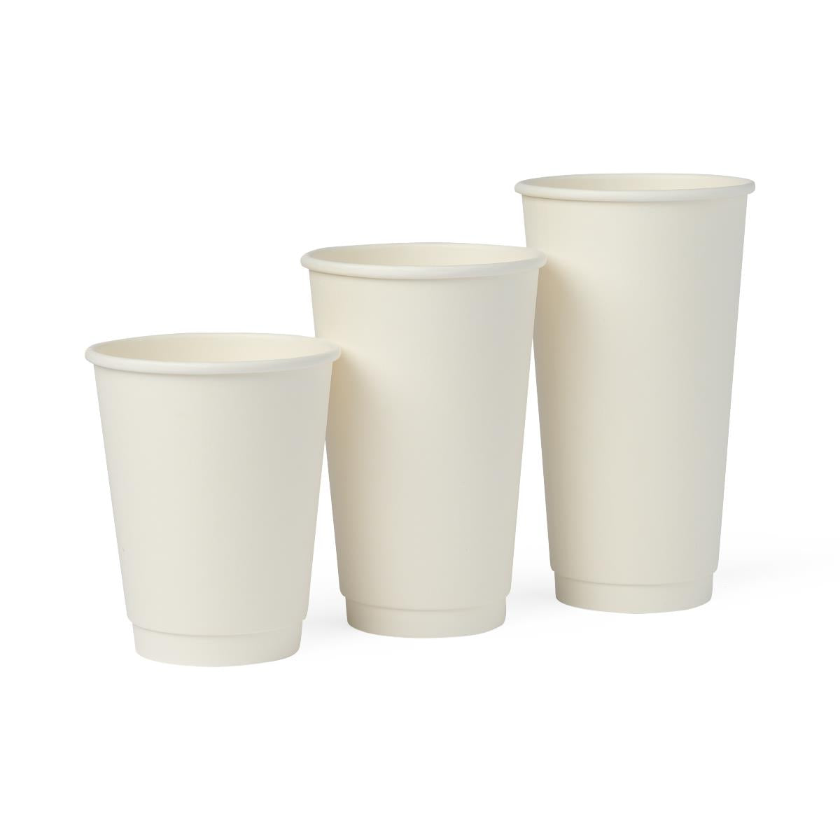 Double-Wall Insulated Hot Paper Cups - 8 oz Disposable Coffee Cups (White)