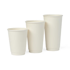 Double-Wall Insulated Hot Paper Cups - 8 oz Disposable Coffee Cups (White)