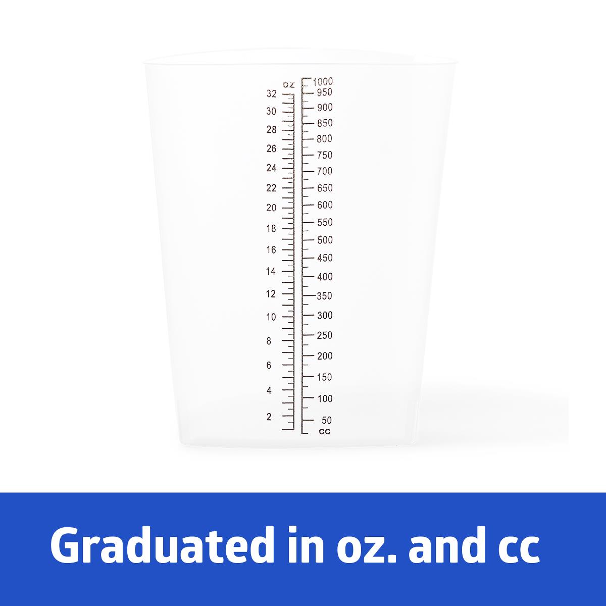 Medline 1000mL Graduated Container - Clear Reusable Medical Measuring Cup with Etched Graduations