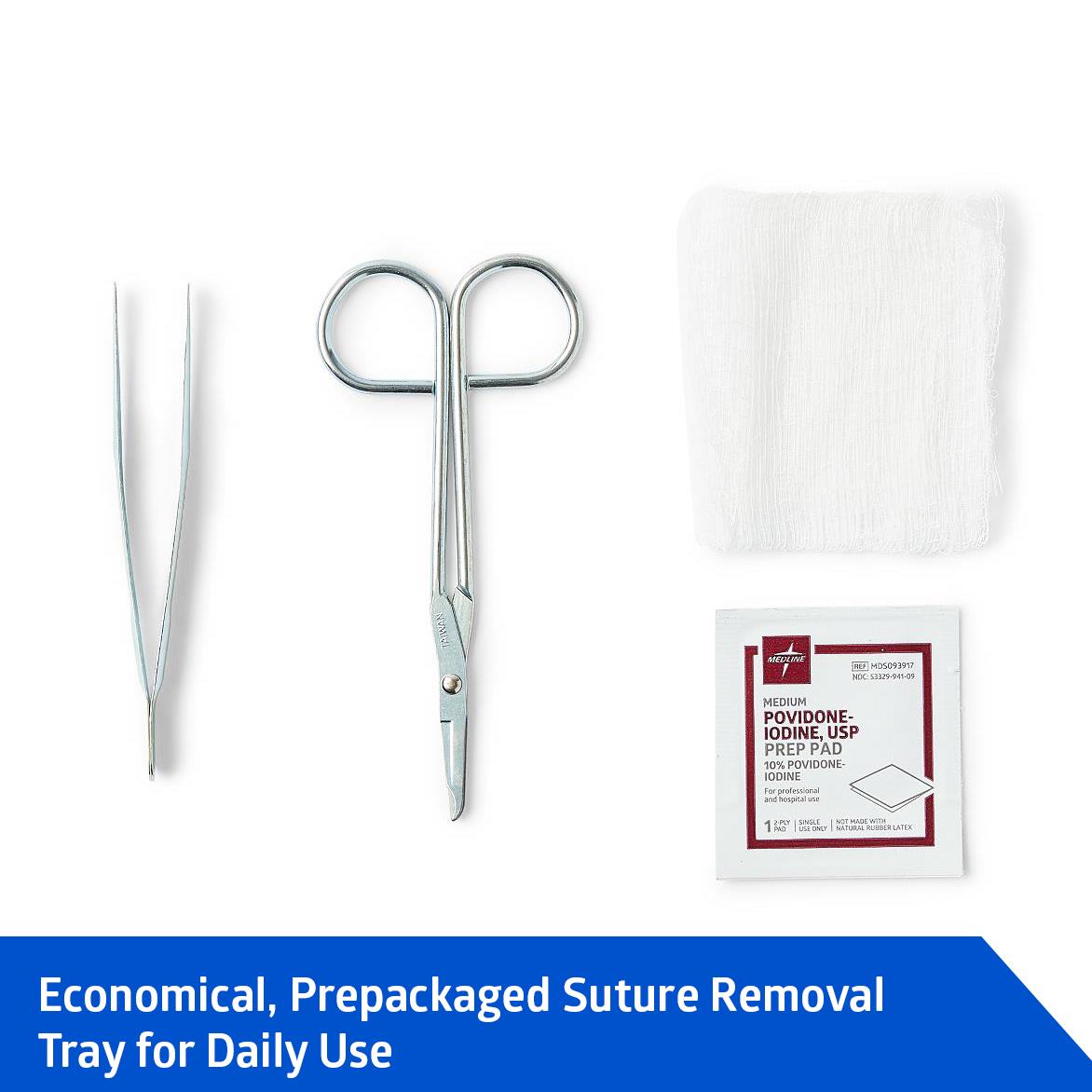 Medline Economy Suture Removal Trays - Sterile Single-Use Medical Suture Removal Kit