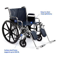 Bariatric Transport Chair - 22 Inch Wide Seat, 450-500 lbs Capacity with Swing-Away Footrests