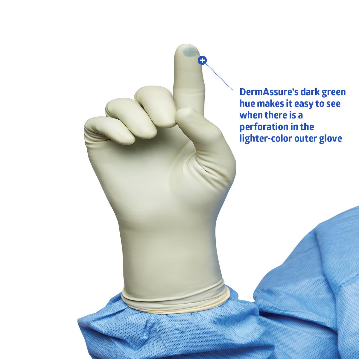 DermAssure Green Surgical Gloves - Polychloroprene Latex-Free with Anti-Roll Cuff Technology