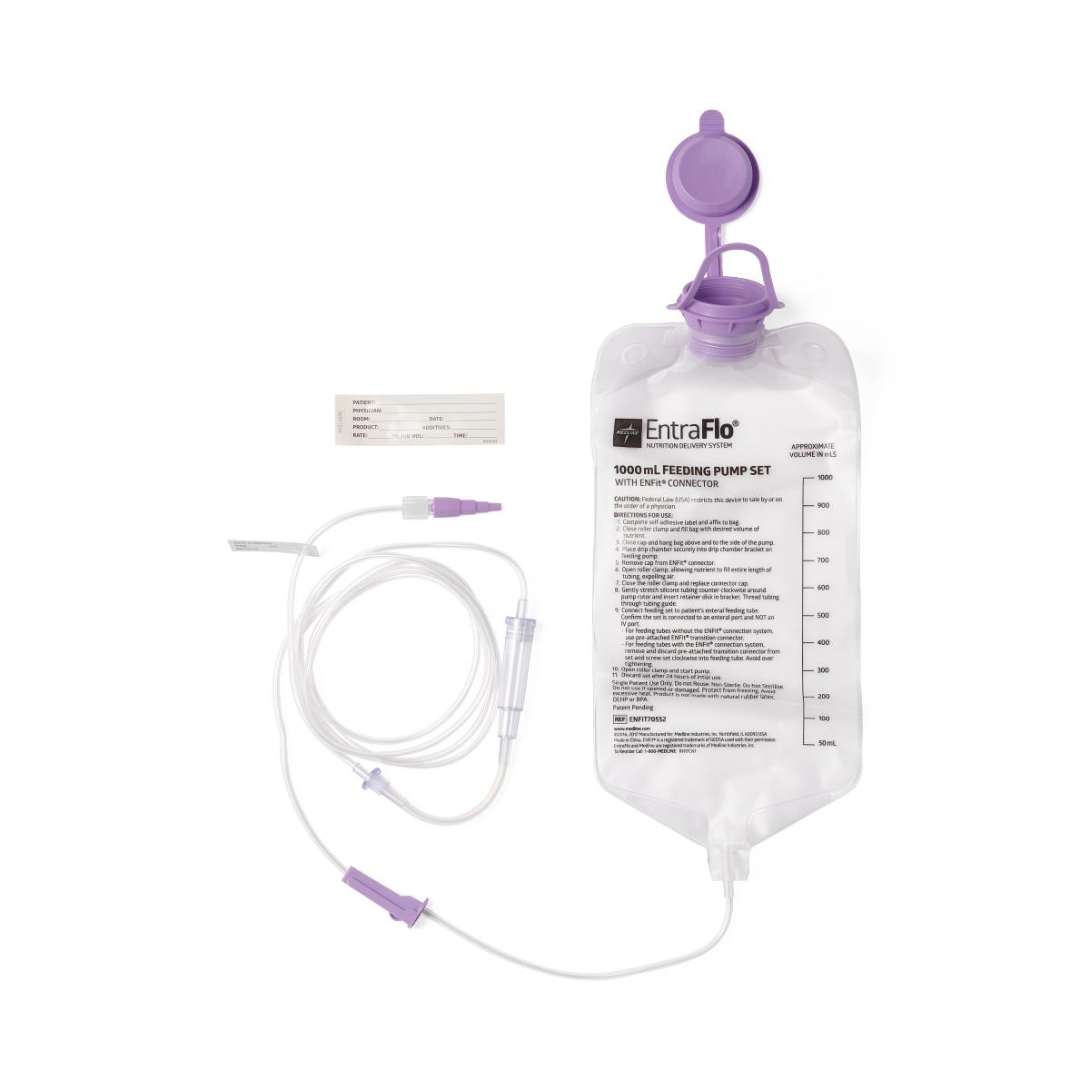 EntraFlo Feeding Pump Spike Set with ENFit Connector - Latex-Free Safety Spike