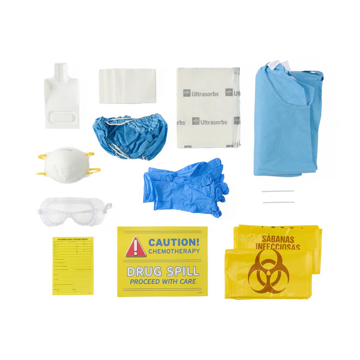 Medline Chemo Spill Clean Up Kit - Hazardous Drug Spill Response with N95 Respirator & PPE - Case of 12