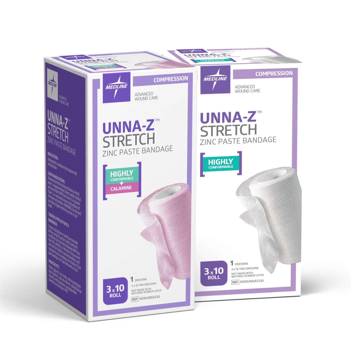 Medline Unna-Z Stretch Zinc Oxide Compression Bandages - Medical Grade Wound Care & Edema Support (3" & 4" x 10 Yards)