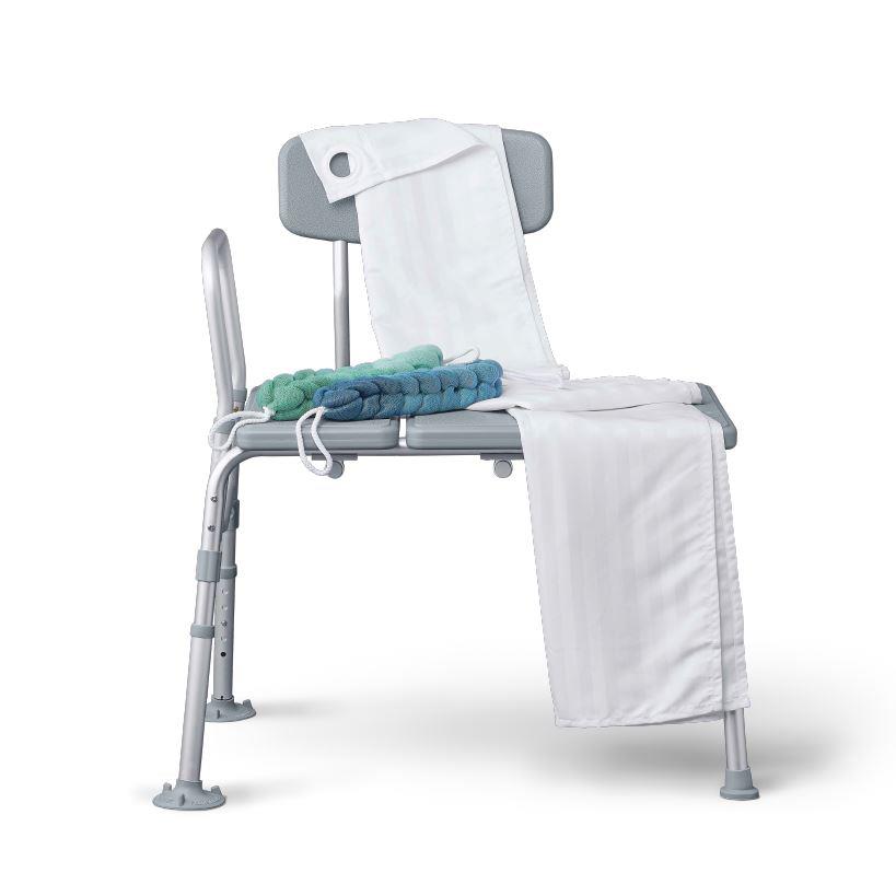 Medline Bathe Safe and Easy Kit for Caregivers - Transfer Bench, Shower Curtain & Loofahs