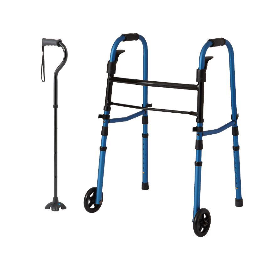 Walk Steady Mobility Kit - Foldable Walker & Hybrid Cane Set for Caregivers