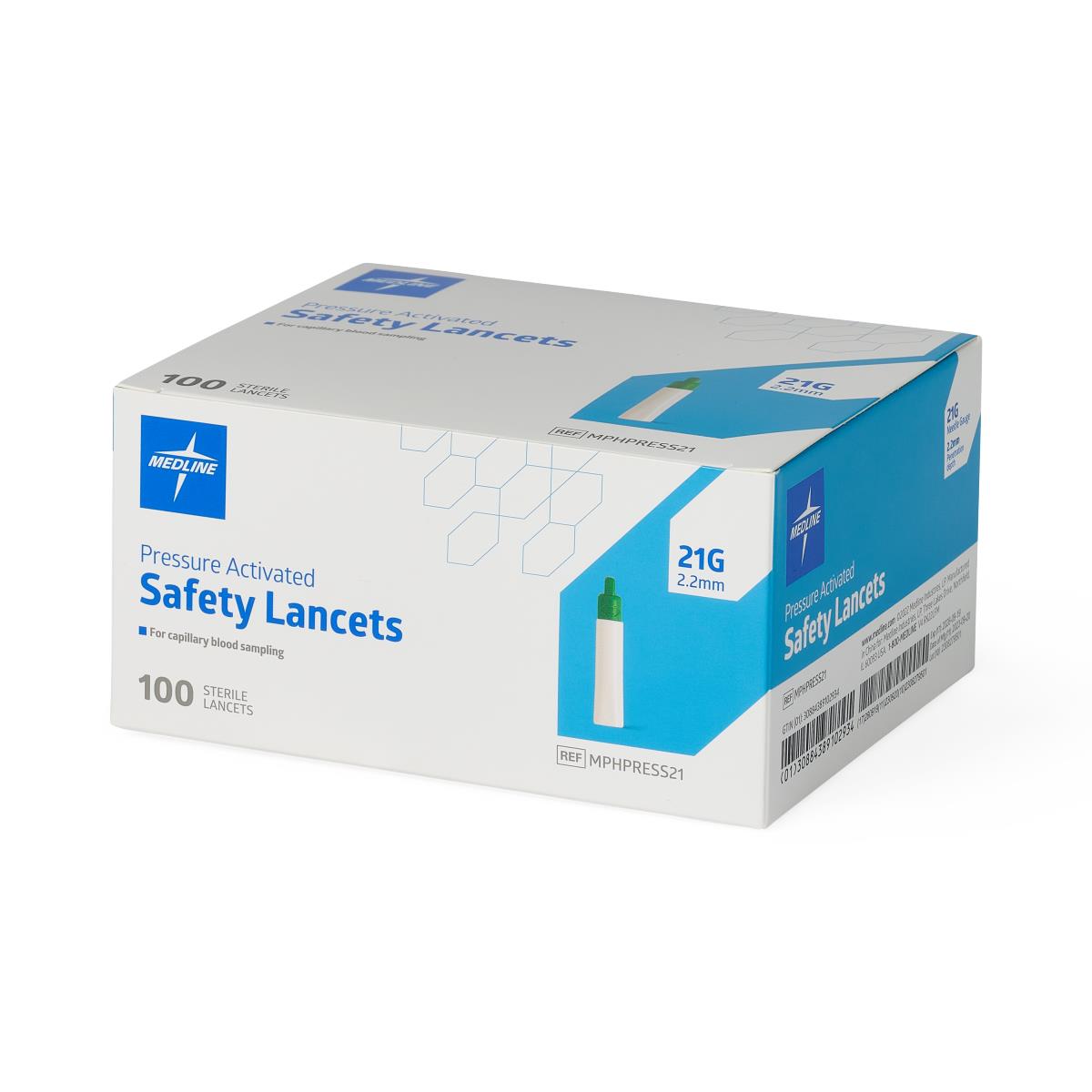 Medline Sterile Safety Lancets - Auto-Retractable Needle with Pressure, Push-Button & Side-Button Activation