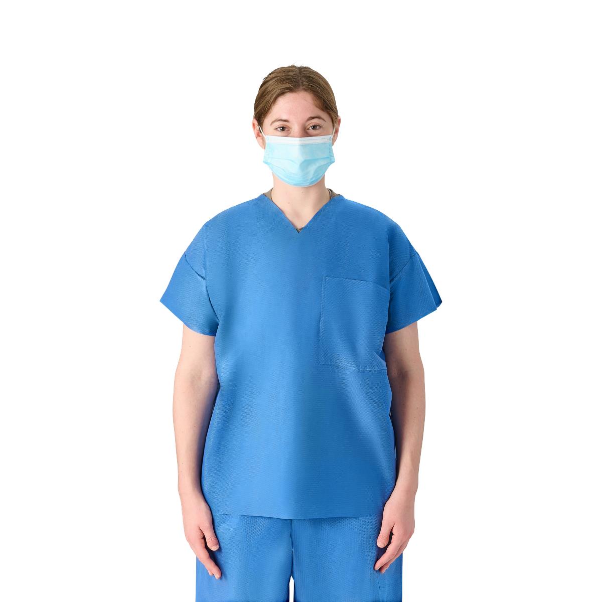 Medline Unisex Disposable Scrub Shirt - Breathable SMS Material with Chest Pocket