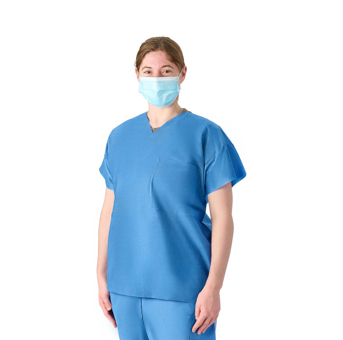 Medline Unisex Disposable Scrub Shirt - Breathable SMS Material with Chest Pocket