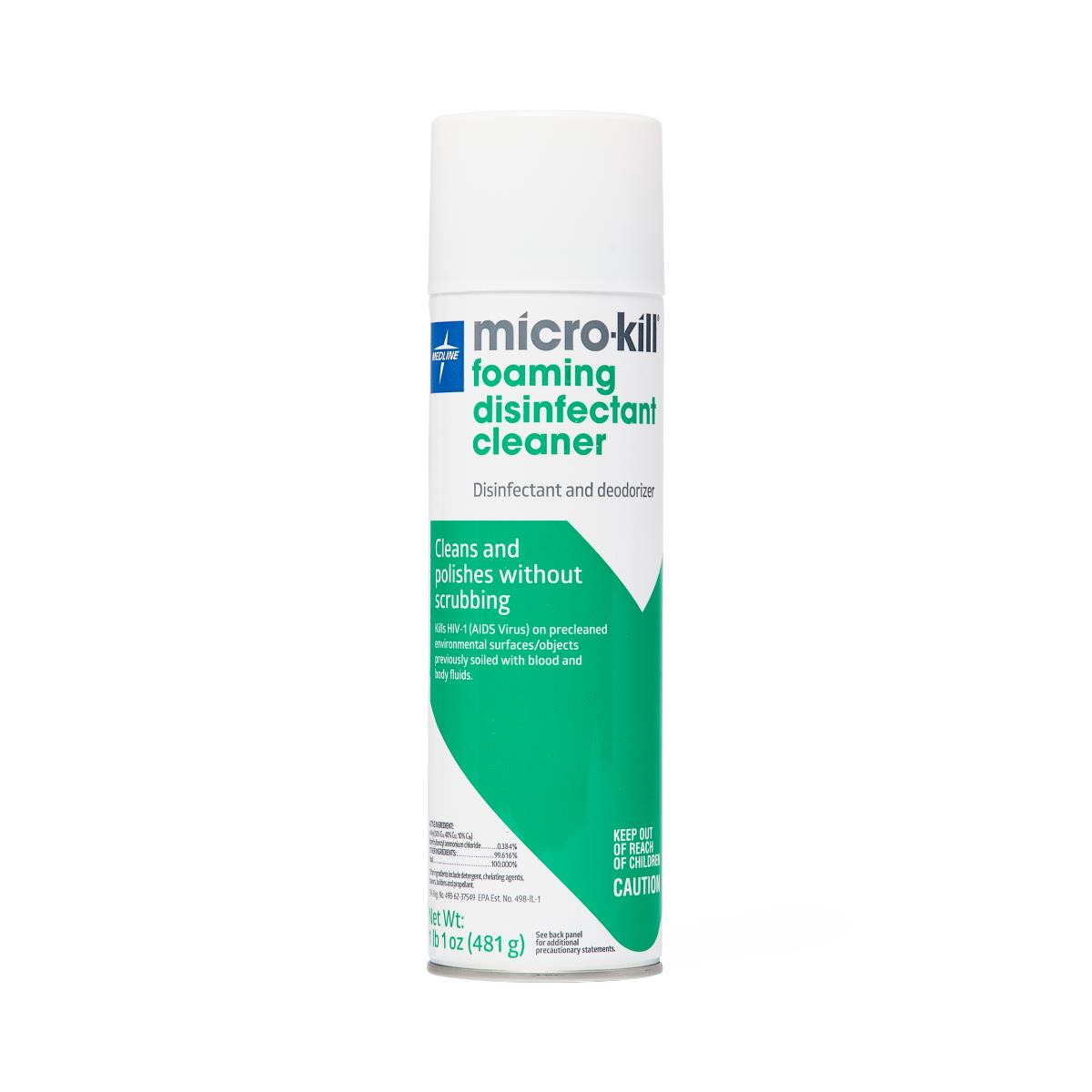 Foaming Aerosol Quat-Based Disinfectant Cleaner, 17 oz - Hospital-Grade Germicidal Spray