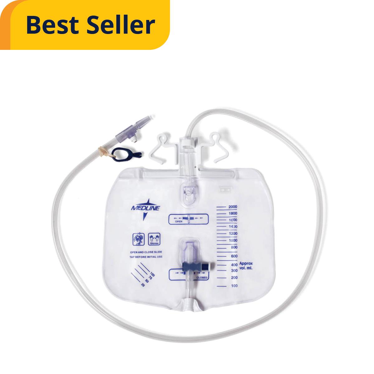 Medline Drainage Bag with Anti-Reflux Valve - 2000mL Sterile Urinary Collection System