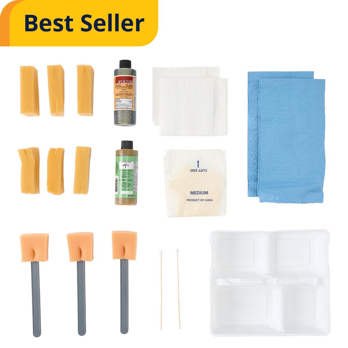 Wet Skin Scrub Tray Sterile Prep Kit - Latex Free Medical Surgical Preparation Set
