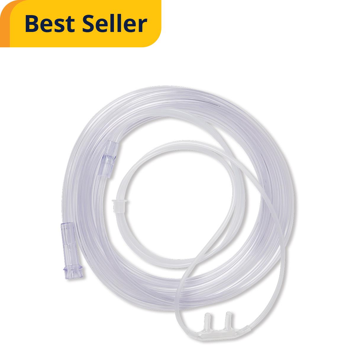 Adult Soft-Touch Oxygen Cannula with Standard Connector - Curved Tip, Crush-Resistant Tubing, Latex-Free