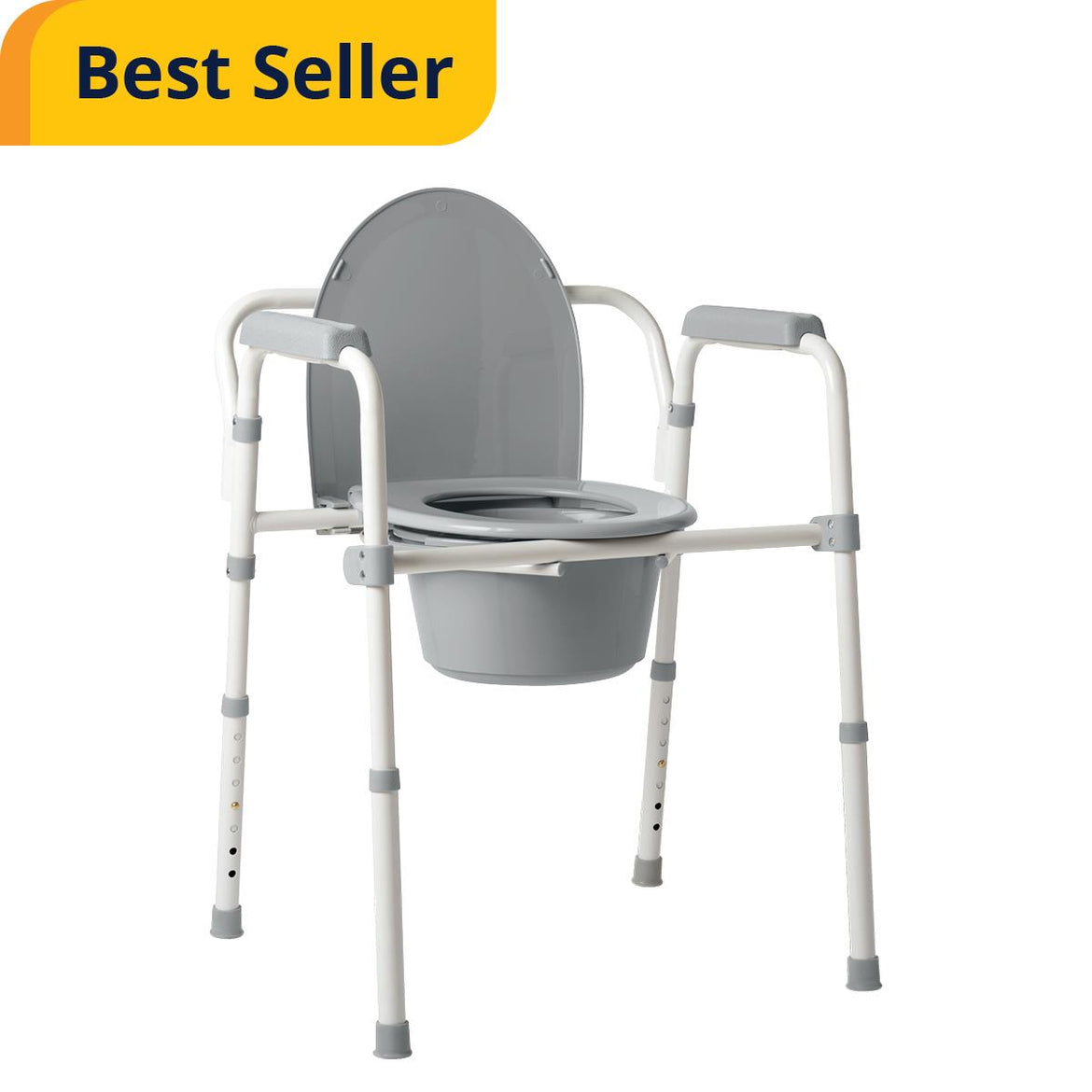Medline Standard Steel 3-in-1 Folding Commode with Splash Guard - 350 lbs Capacity