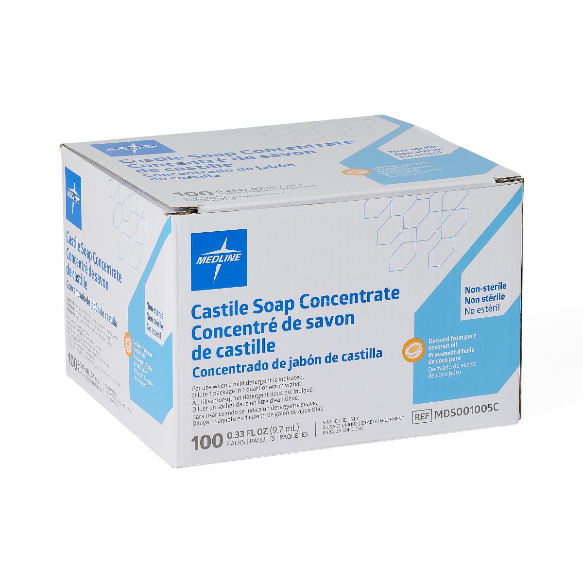 Medline Castile Soap Concentrate - Pure Coconut Oil Formula, 0.33 oz Single-Use Packets