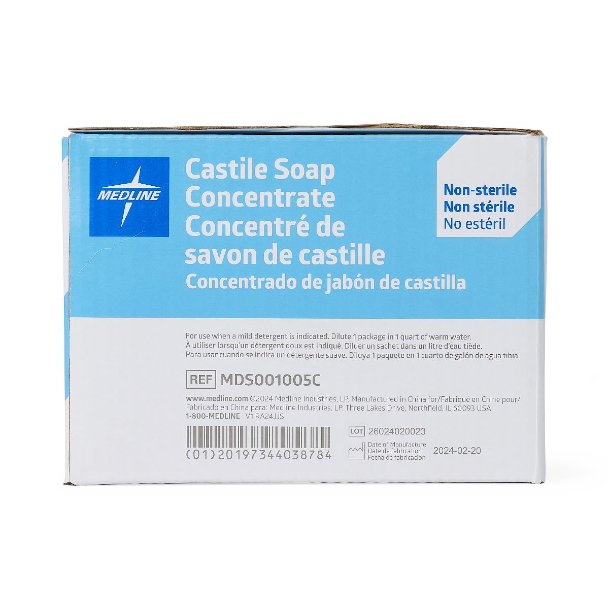 Medline Castile Soap Concentrate - Pure Coconut Oil Formula, 0.33 oz Single-Use Packets