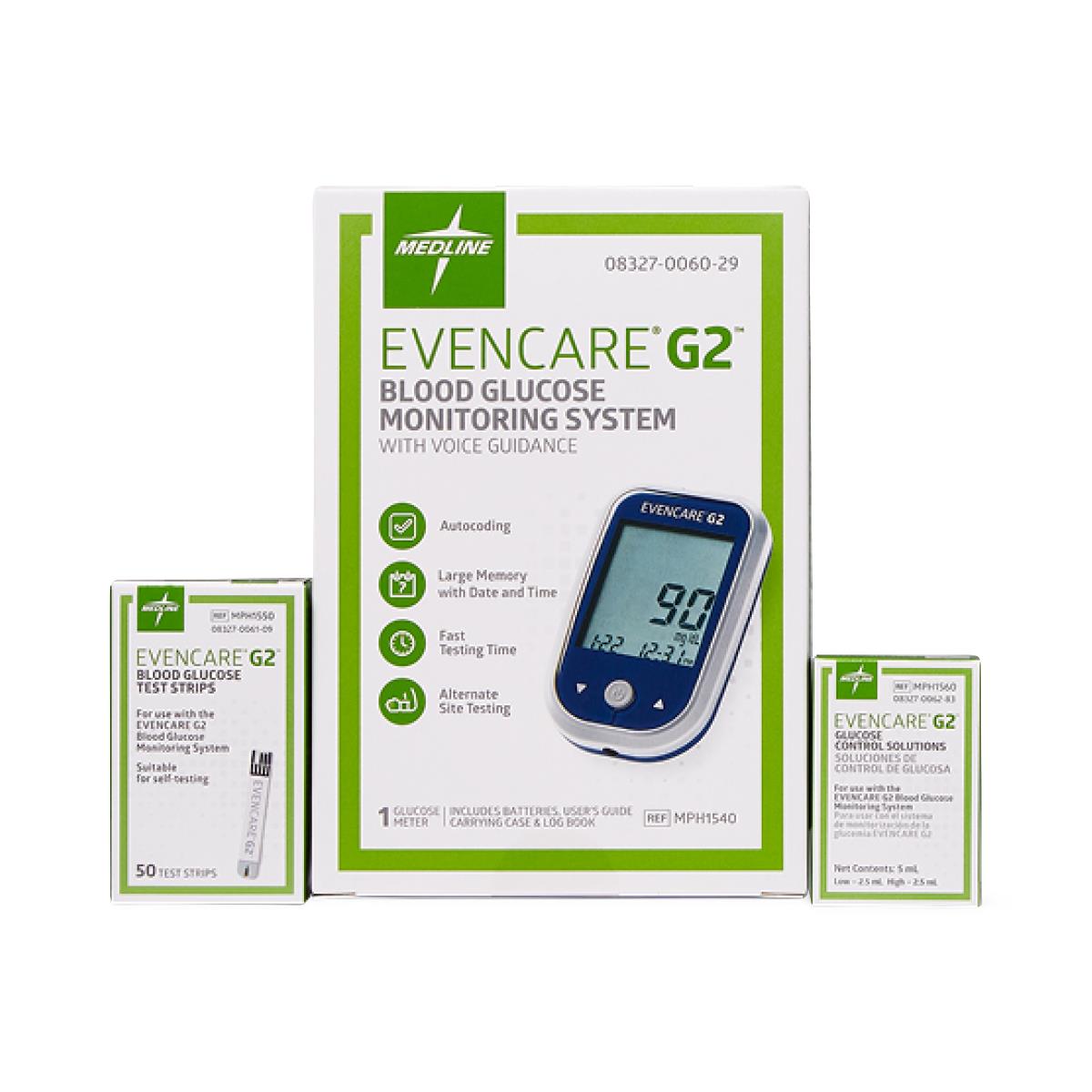 Medline EvenCare G2 Blood Glucose Monitoring System Starter Kit with Bluetooth
