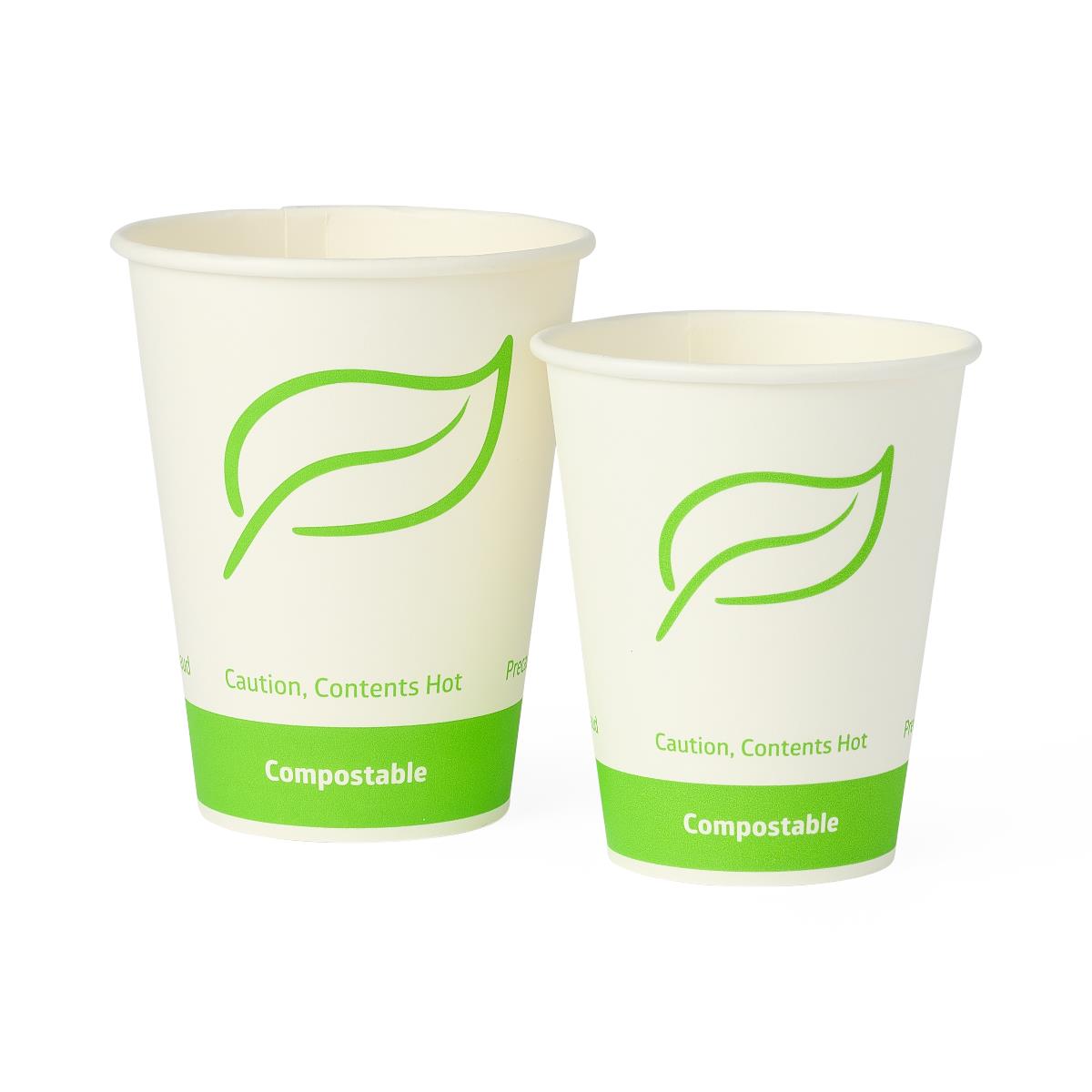 Compostable Hot Drinking Paper Cups - 100% Eco-Friendly Disposable Coffee Cups with Leaf Design