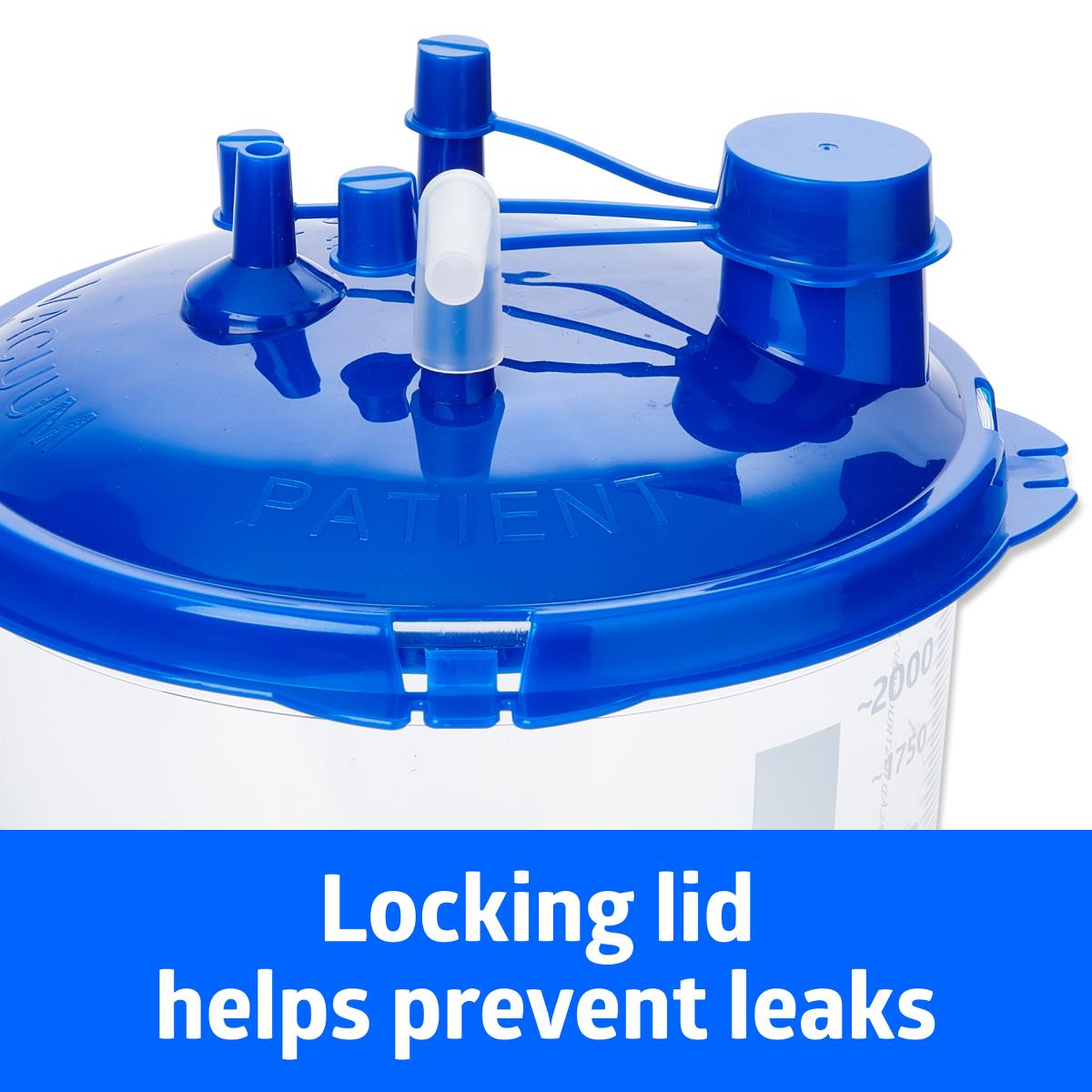 Rigid Suction Canisters 1200cc - Disposable Medical Suction Canister with Locking Lid & Hydrophobic Shutoff Valve