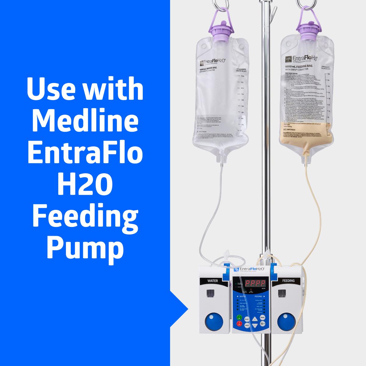 EntraFlo H2O Pump Feeding Spike Set with ENFit Connector - 1000mL Flush Bag - Latex-Free Enteral Feeding System
