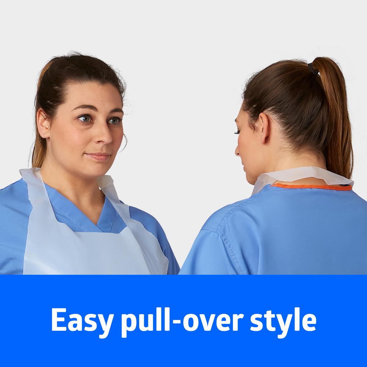 Protective Poly Disposable Apron 24" x 42" White Lightweight Pullover - Box of 100