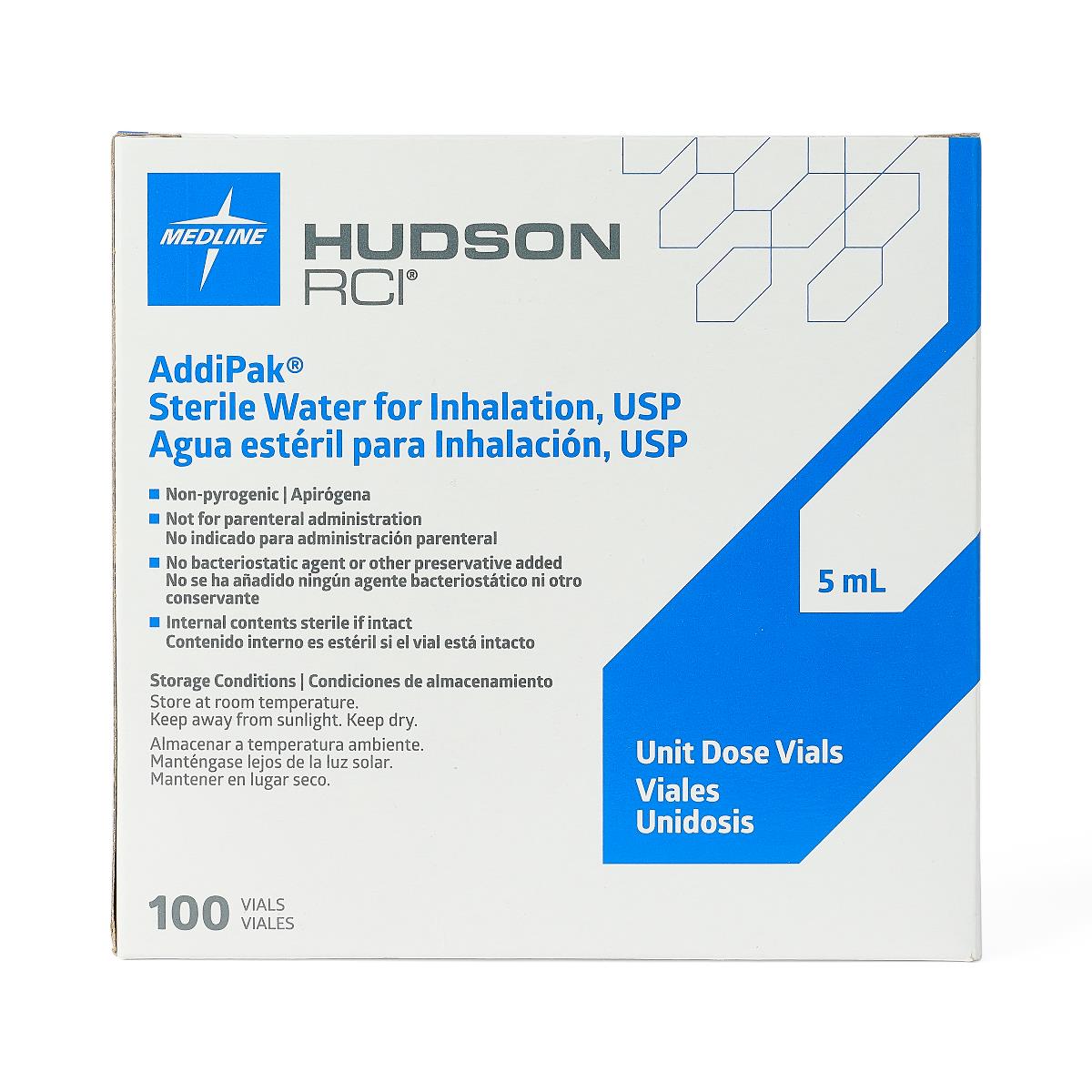 Addipak Sterile Water Unit-Dose 5mL Vials - Color-Coded for Respiratory & Aerosol Therapy