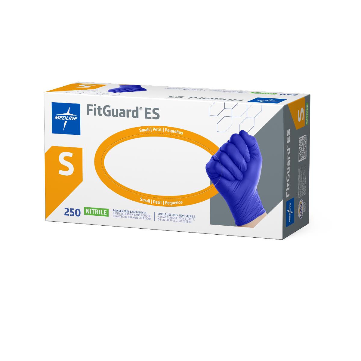 Medline FitGuard ES Select Nitrile Exam Gloves - Powder-Free, Textured Grip, Chemo Tested, Blue