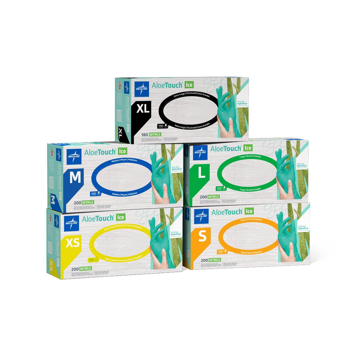 Medline Aloetouch Ice Nitrile Powder-Free Exam Gloves with Aloe - Textured Fingertips, Chemo Tested