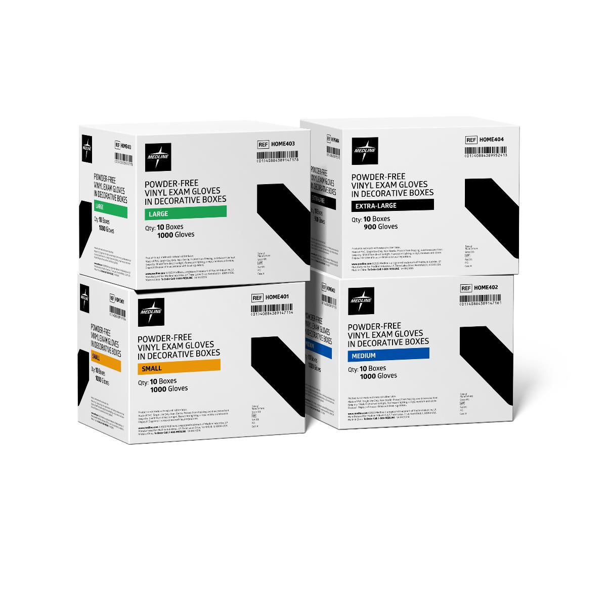 Medline Designer Boxed Vinyl Exam Gloves - Clear, Powder-Free Medical Grade Disposable Gloves