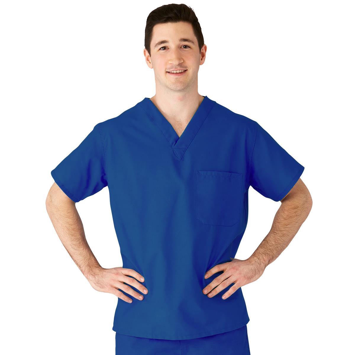 Unisex Reversible V-Neck Scrub Top - 2 Pockets, Cotton Blend