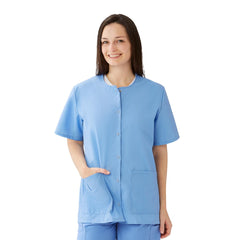 Medline Women's Snap-Front Jewel Neckline Scrub Top - Professional Medical Uniform