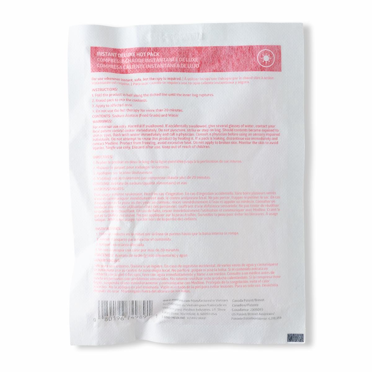 Medline Deluxe Instant Hot Pack - Fold-to-Activate Hot Therapy Compress for Pain Relief (6x8 Inch)