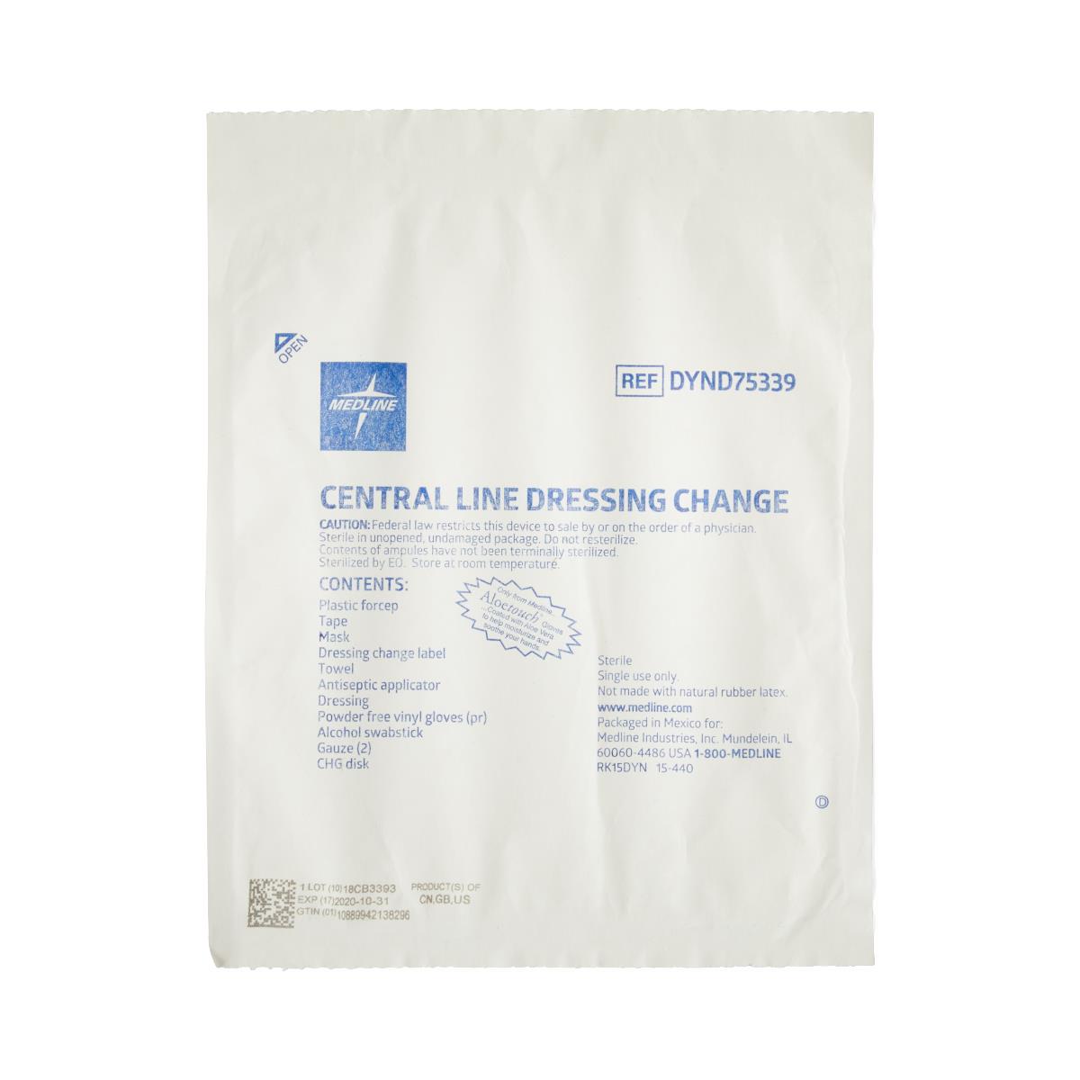 Medline Central Line Dressing Change Tray with CHG and ChloraPrep - Sterile Medical Procedure Kit